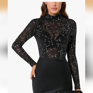 NWOT CLOZOZ/amazon Women's Mesh Stars Top Short Sleeve Bodycon
